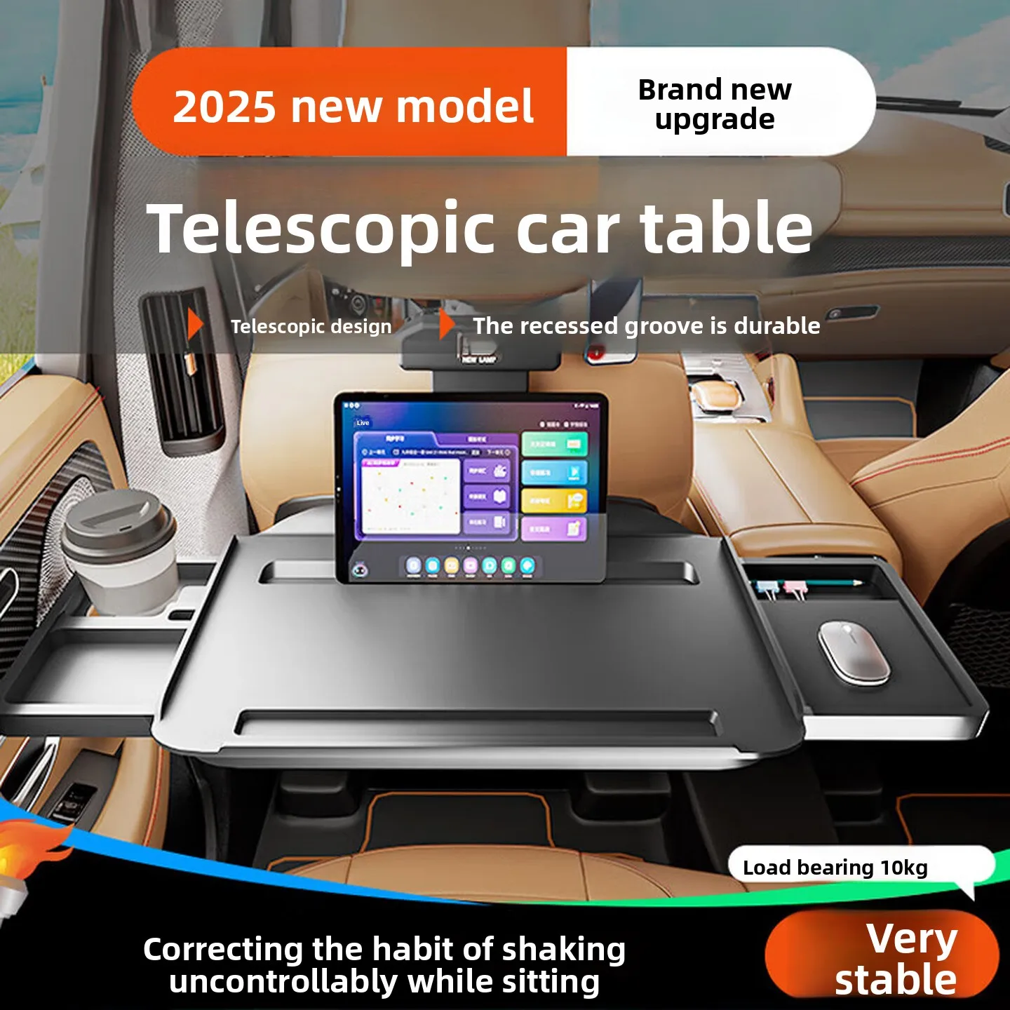 Folding Car Back Seat Tray Table with Hidden Drawer Black ABS Body Stable Passenger Laptop Desk for Convenient Travel Dining