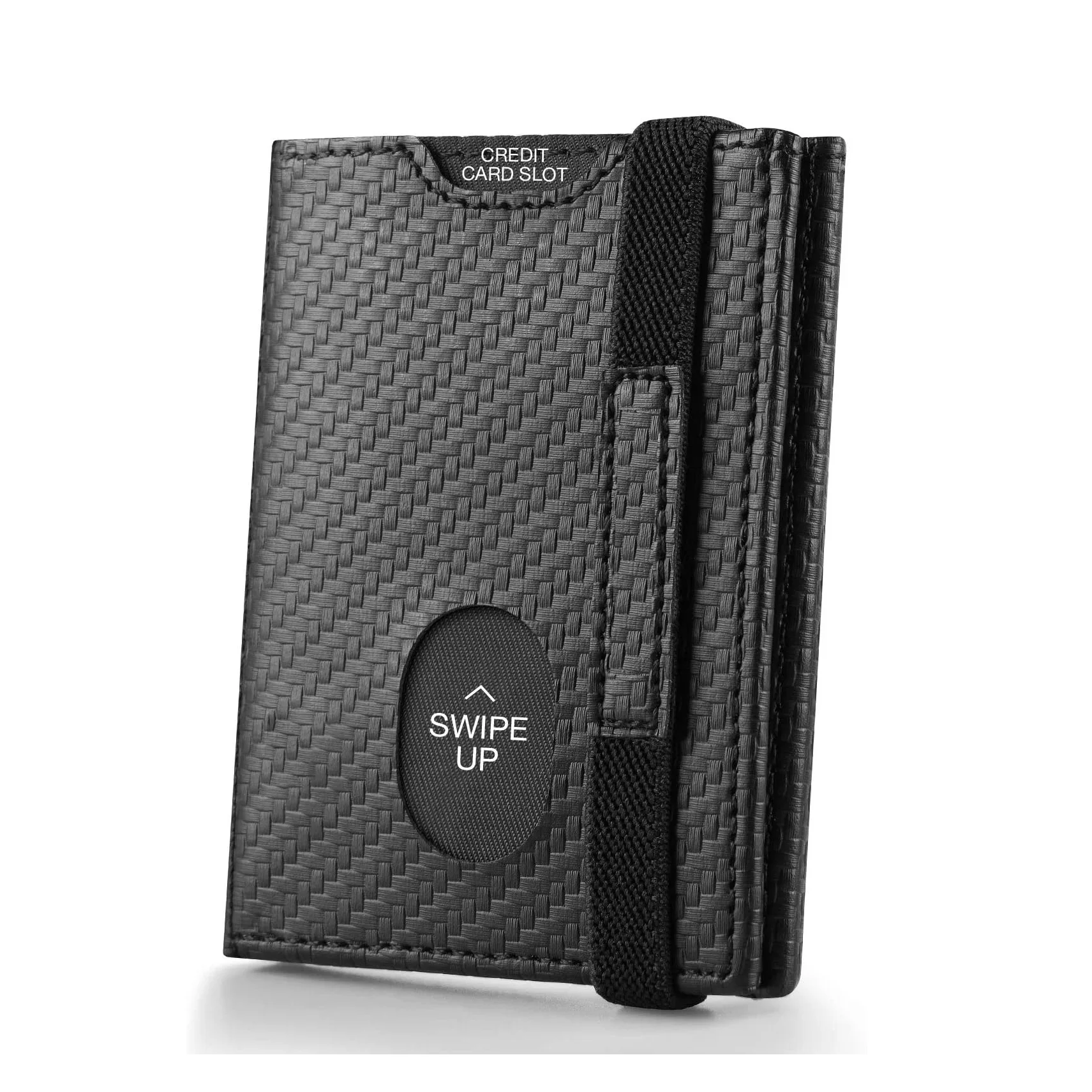 

SEMALAYA Wholesale elastic strap card bag zipper coin bag RFID triple fold money clip ultra-thin carbon fiber wallet