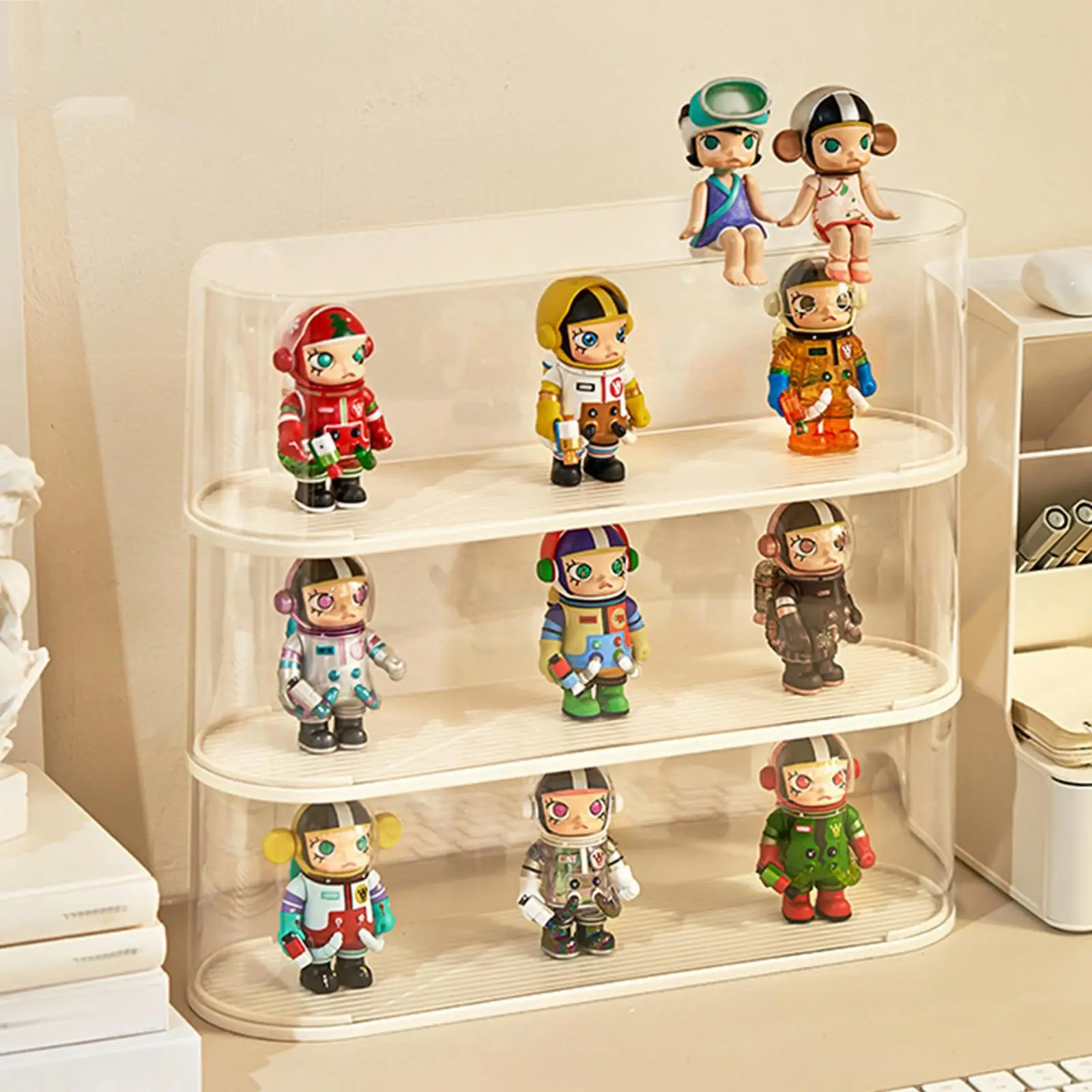 Figure Display Box Display Case Countertop Dustproof Organizing Toys Office Cartoon Doll Organizer Holder Clear Display Case
