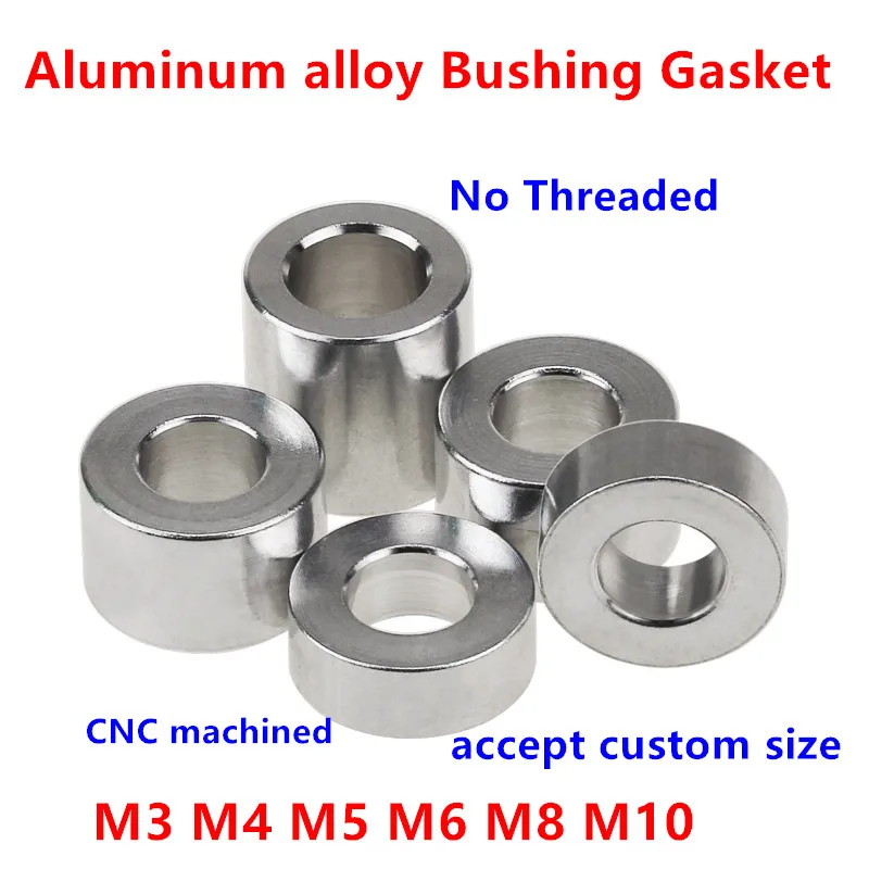 5/10pc M3 M4 M5 M6 M8 M10 Aluminum Bushing Washer Gasket Round Hollow No Thread Standoff Spacer Thickness 2/3/4/5/6/8/10/12/30mm