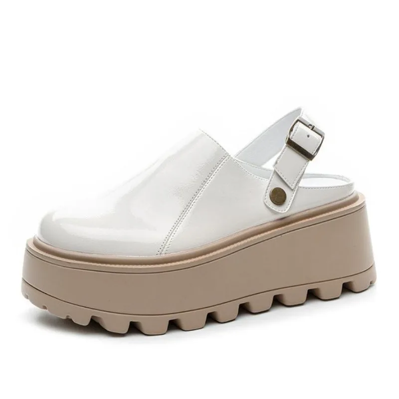 

7CM Patent Leather Platform Wedge Flats Autumn Breathable Slip on Pumps Summer Spring Synthetic Mary Jane High Brand Women Shoes
