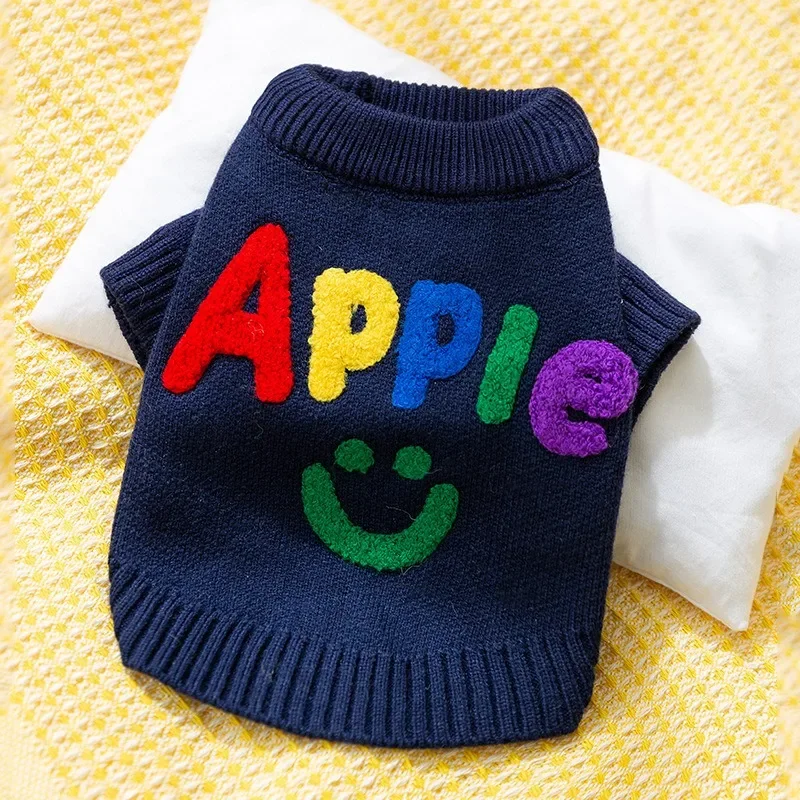 Happy Colourful Alphabet Pet Dog Sweater Autumn and Winter Warm Knit Teddy Soft Pullover Small and Medium Dog Pet Clothes