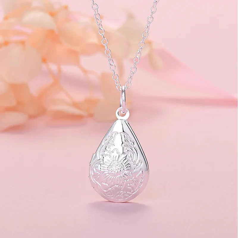 New 925 sterling silver romantic water drop photo frame pendant Necklace For Women Fashion Wedding Party Jewelry birthday gifts