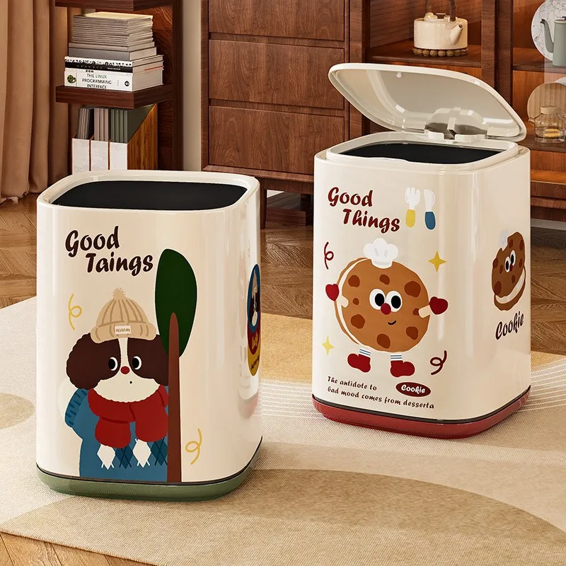 Trash Can Household High-value Cartoon Storage Bucket Living Room Bedroom Large Paper Basket with Lid