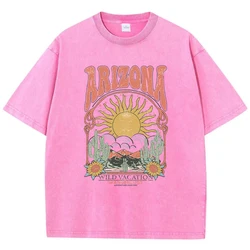 Fashion Women Cotton Washed T-Shirt Beautiful Arizona Wildlife Vacation Invites You Print Tops Casual Loose Tees Vintage Clothes