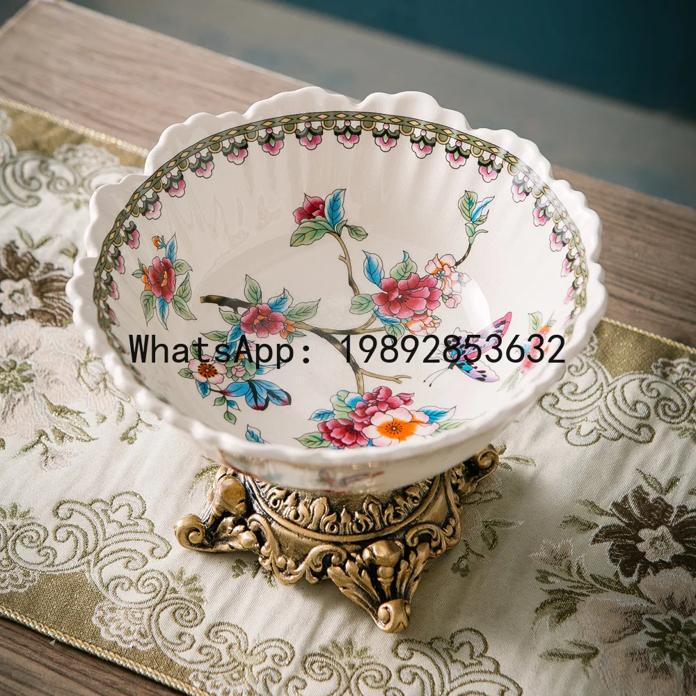 ZFnew Chinese blue and white high-footed ceramic fruit plate living room household snack plate light luxury decoration