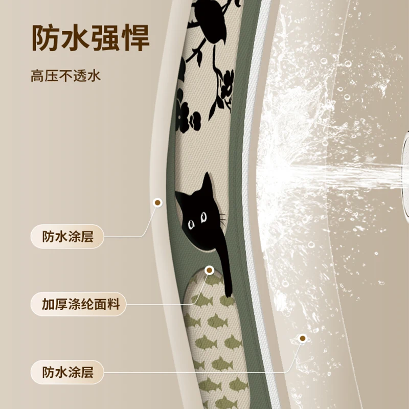 Cute Cat Printed Bathroom Shower Curtain Waterproof Quick-drying Toilet Partition Dry-wet Separation Panel Girls Room Decor