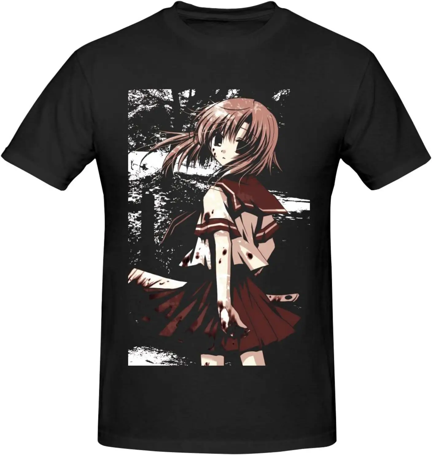 Anime Higurashi When They Cry Shirt for Men Fashion Casual Cotton Custom Short Sleeve Tshirt Cool Tees Top Black