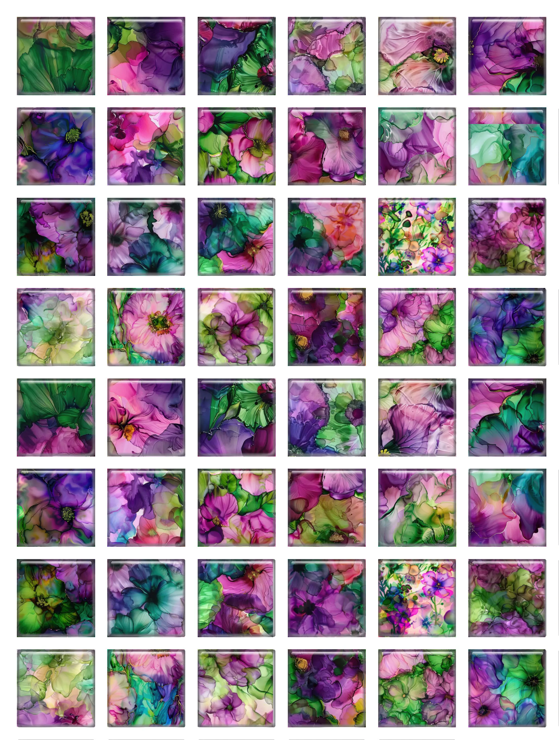 10pcs/lots Red Green Flowing Watercolor Flower Square Photo Glass Cabochon Flatback Demo Flat Back Cameo For Diy Jewelry Making