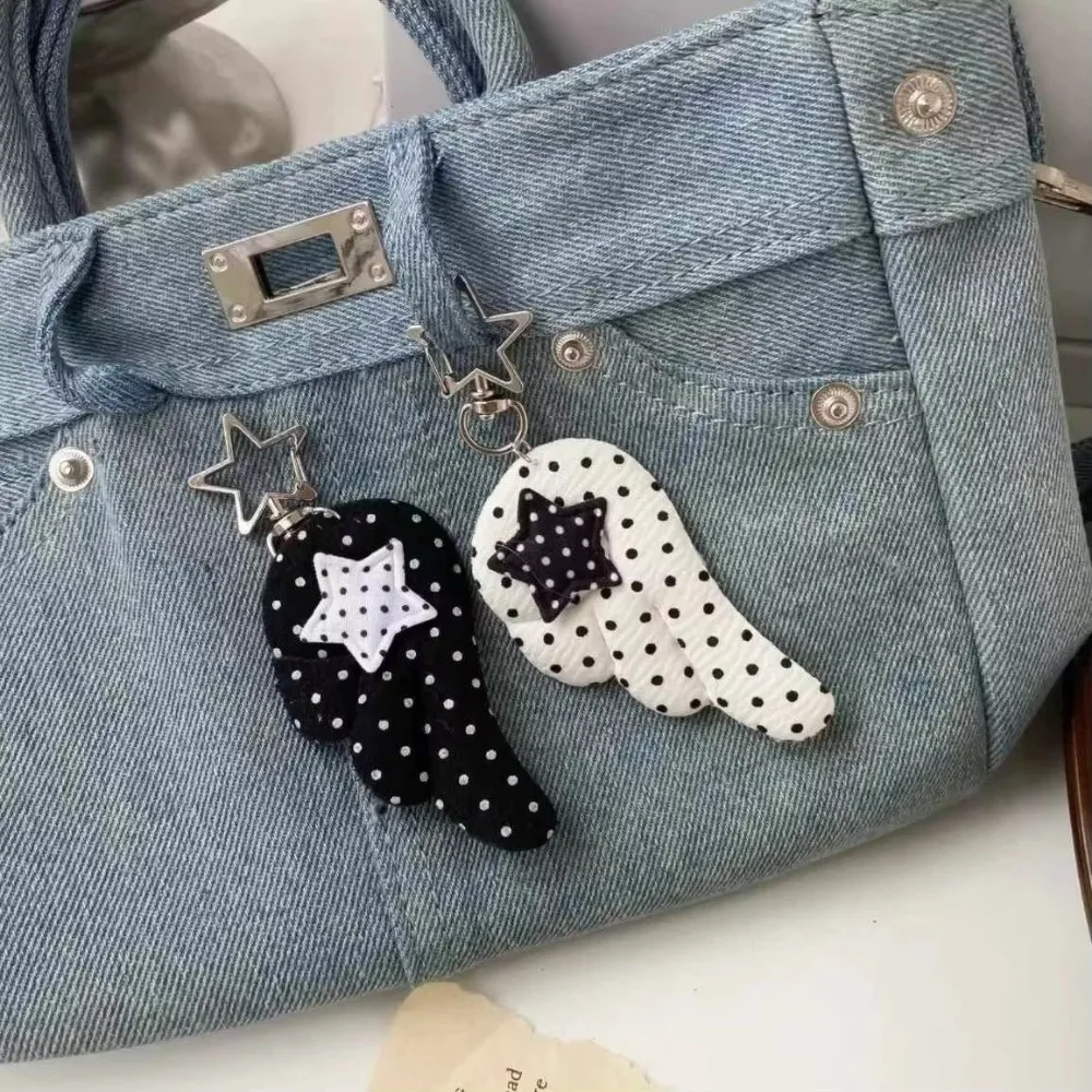 Korean Style Backpack Pendant Point Star Wings Design Small Bag Hanging Charm Lightweight Fabric Mobile Phone Decoration