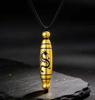 Zodiac dragon transshipment beads pendant complex Gu long word dragon shaped through hole diy 9999gold