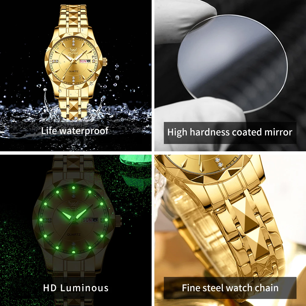 OPK Quartz Watch Ladies Luxury Top Brand Stainless steel Waterproof Glow Wristwatch