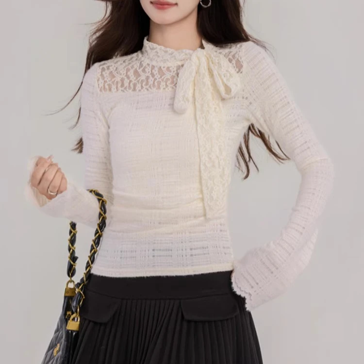 

Женская элегантная шифоновая блузка, осенне-зимняя кружевная облегающая рубашка с длинными рукавами, уникальная потрясающая рубашка