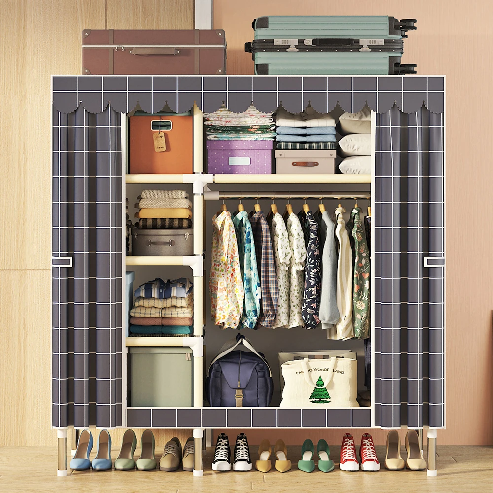 Cloth Wardrobe Width 41.33inch Is Approximately Equal to 105cm Inches, Dust-Proof Fabric Wardrobe, Easy to Assemble, Instantly Transform into a Storage Expert! Fabric Wardrobe Assembly Is Simple, with Good Breathability, Suitable for Families Who Value Eco-Friendliness Enhances the Overall Stability and Load-Bearing Capacity of the Wardrobe.