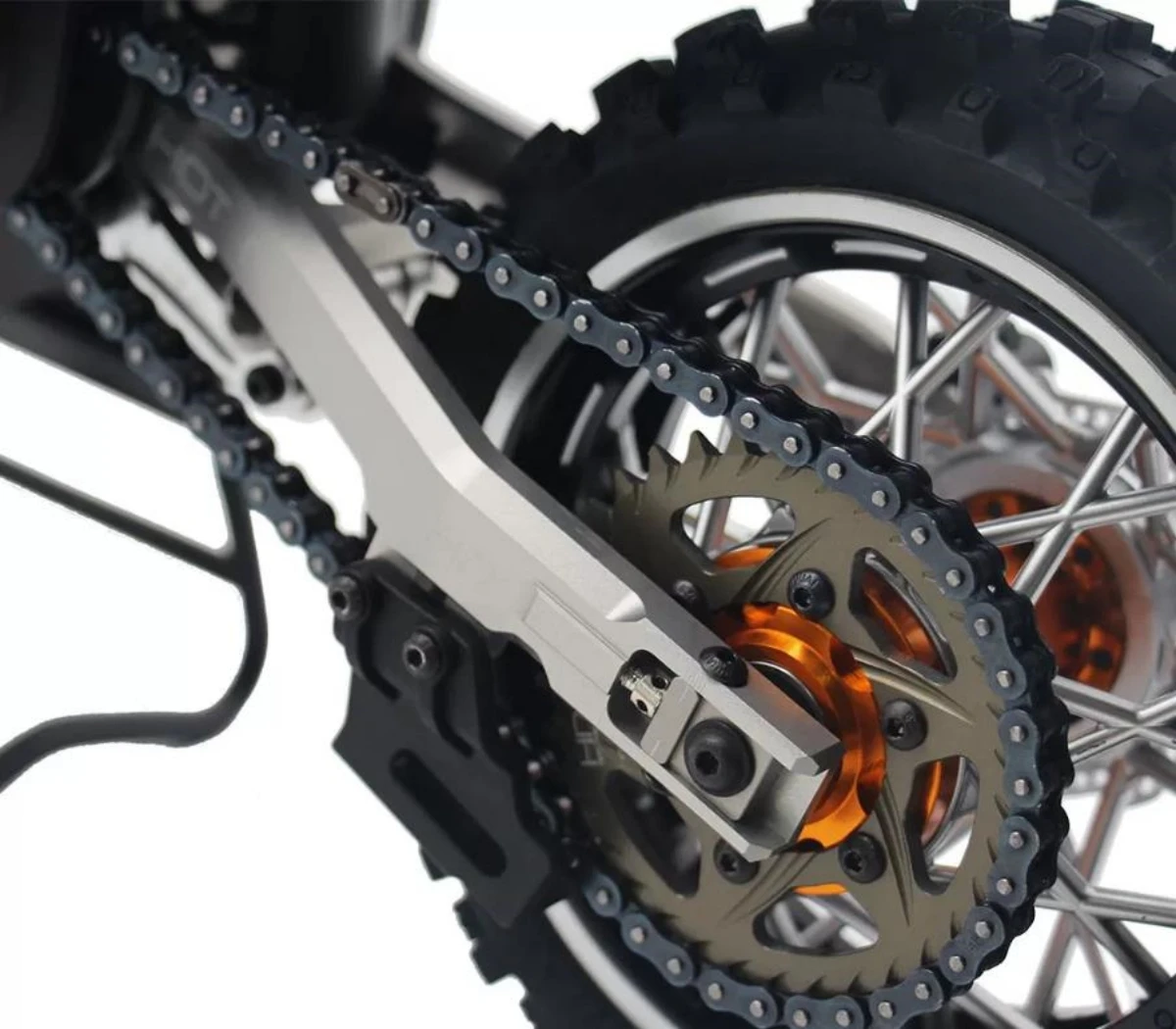 7075 Aluminum Rear Hub with Larger Bearings & Tool-Free Chain Adjuster for Losi 1/4 Promoto-MX