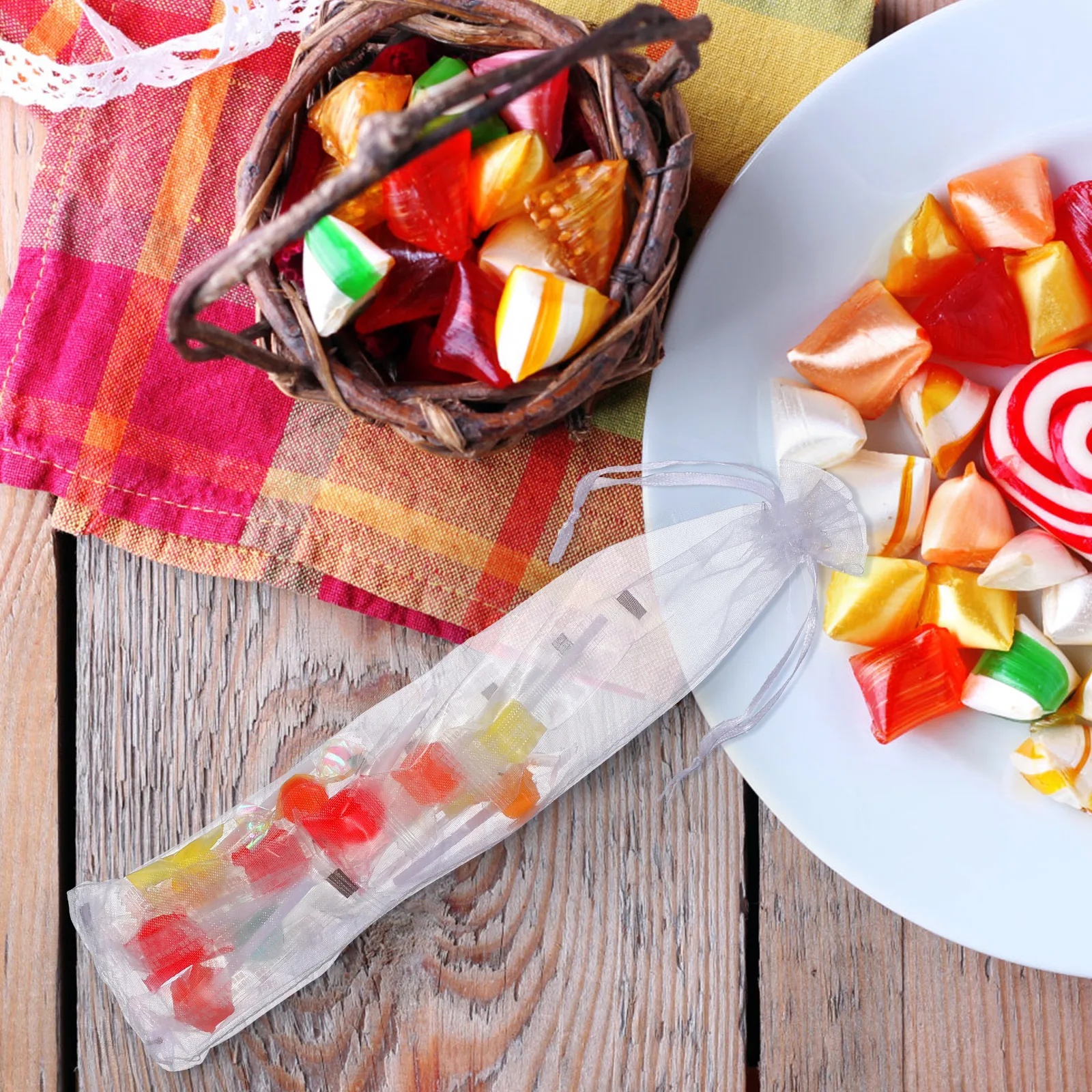 50pcs Drawstring Organza Bags Folding Hand Fan Pouch Drawstring Fan Packaging Bag Party Wedding Favor Gift Candy Jewellery Bags