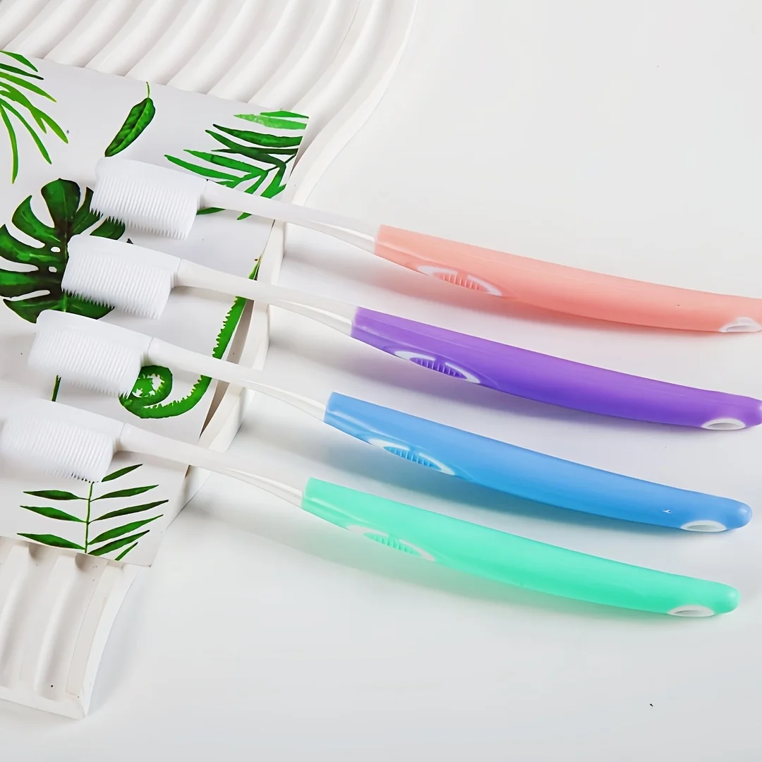 3pcs Soft Bristle Nano Silicone Toothbrush | Individually Packaged, Color Coded (Orange Pink/Blue/Green/Purple), Compact Design