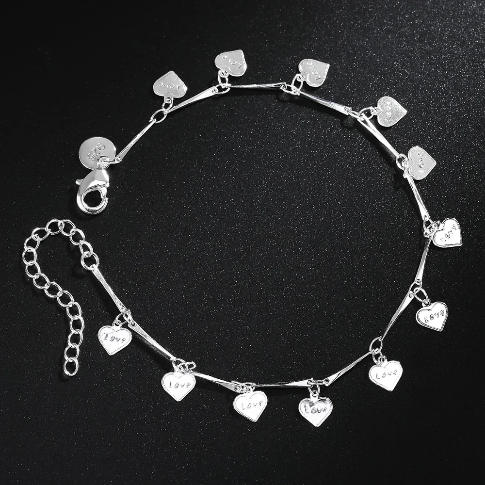 Special offer 925 Sterling Silver LOVE Heart card Chain Bracelets for Women Fashion Wedding Party Girl Gift fine Jewelry