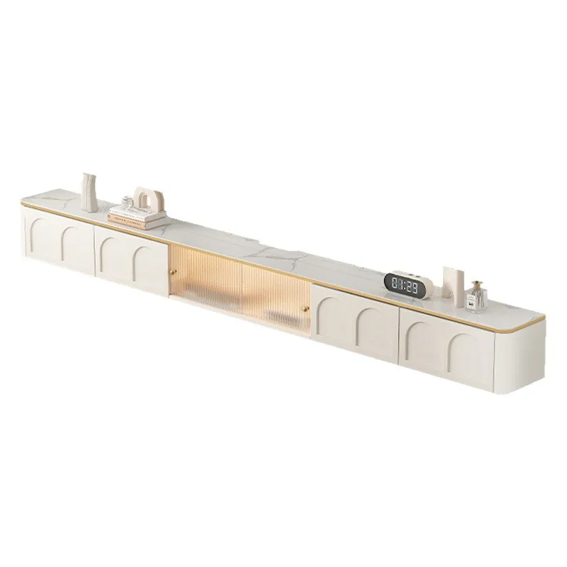 

Cream wind light luxury suspended rock slab, TV cabinet simple living room household hanging type