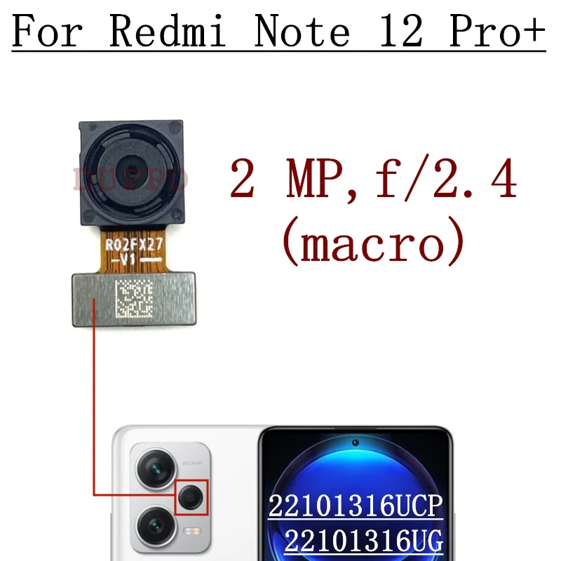 Tylna tylna kamera główna do Xiaomi Redmi Note 12 Pro + 5G 22101316UCP, 22101316UG przednia szeroka kamera moduł elastyczny