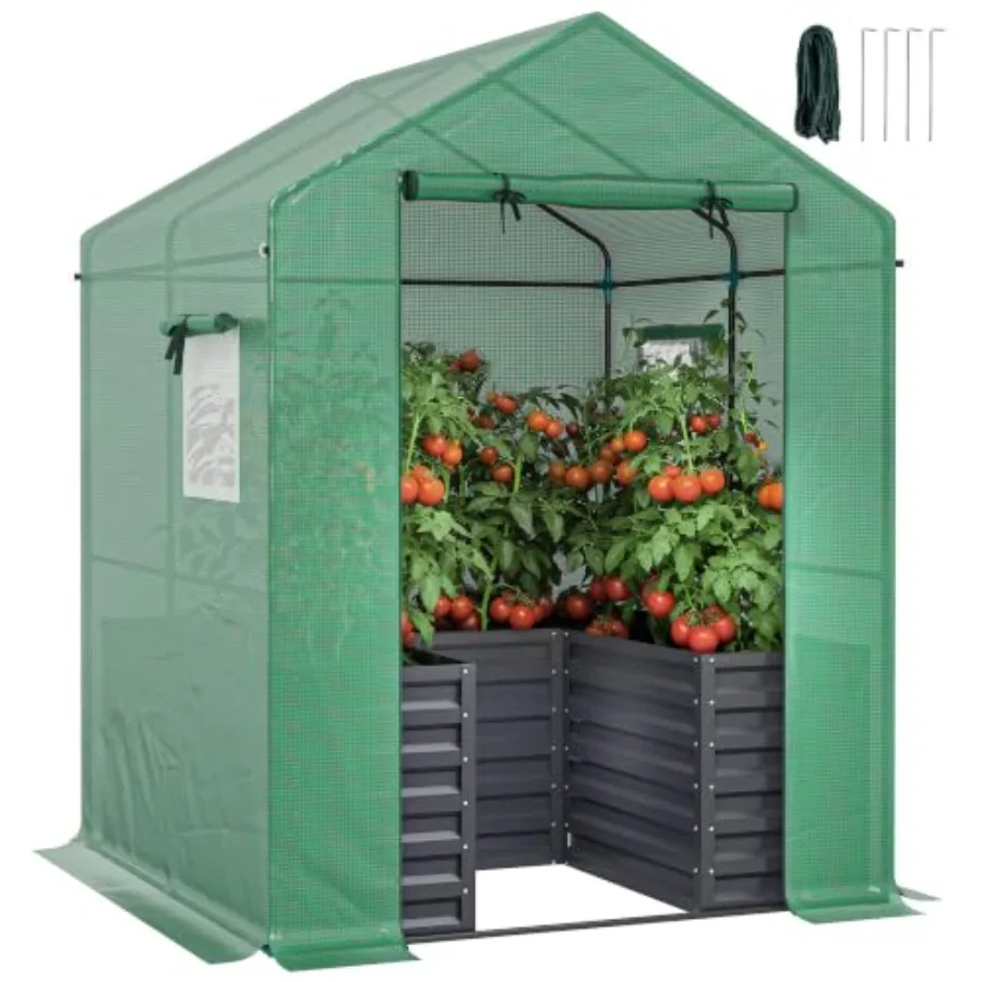 Raised Garden Bed house for outdoor use, galvanized steel, charcoal gray, rust-resistant and easy assembly