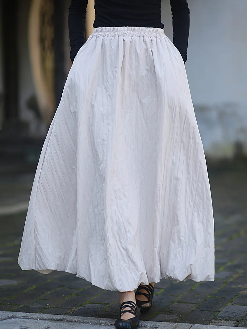 Tiyihailey Damen-Maxirock in A-Linie mit Taschen, elastischer Taille, schwarz, weiß, lang, Maxi-Herbst-Winter-Fleece, 2025, neu