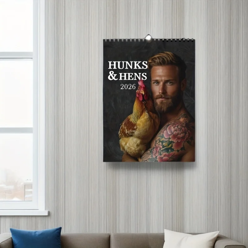 【Flower Arm Man Calendar】2026Humorous Hen Theme Wall Calendar - Monthly planner with dates，Suitable for home office decoration