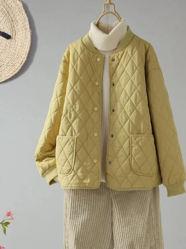 

Женская хлопковая стеганая куртка, свободная модная однотонная легкая зимняя верхняя одежда для поездок на работу, круглая пуговица