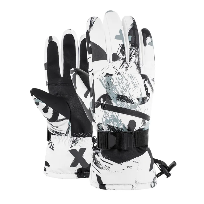 2025 neue Winter Outdoor Print Ski handschuhe wind dichte wasserdichte warme Frauen Ski handschuhe Polyester Schnees port Männer Erwachsenen Ski handschuh