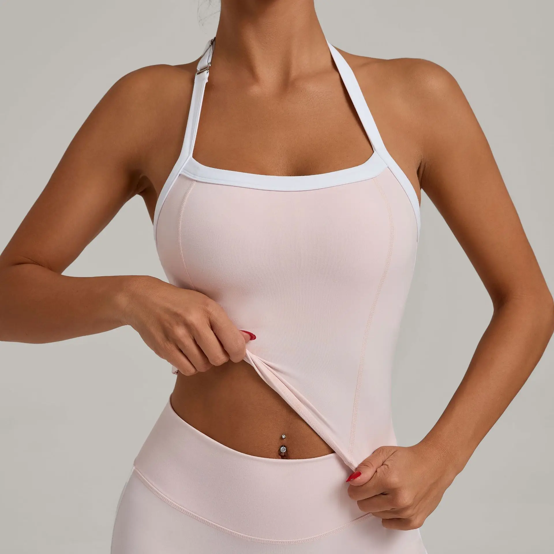 Women Yoga Vest One Piece Cup Sports Bra Women's Shockproof Running Gathering Bra Hanging Neck Back Fitness Tank Top Female  ﻿