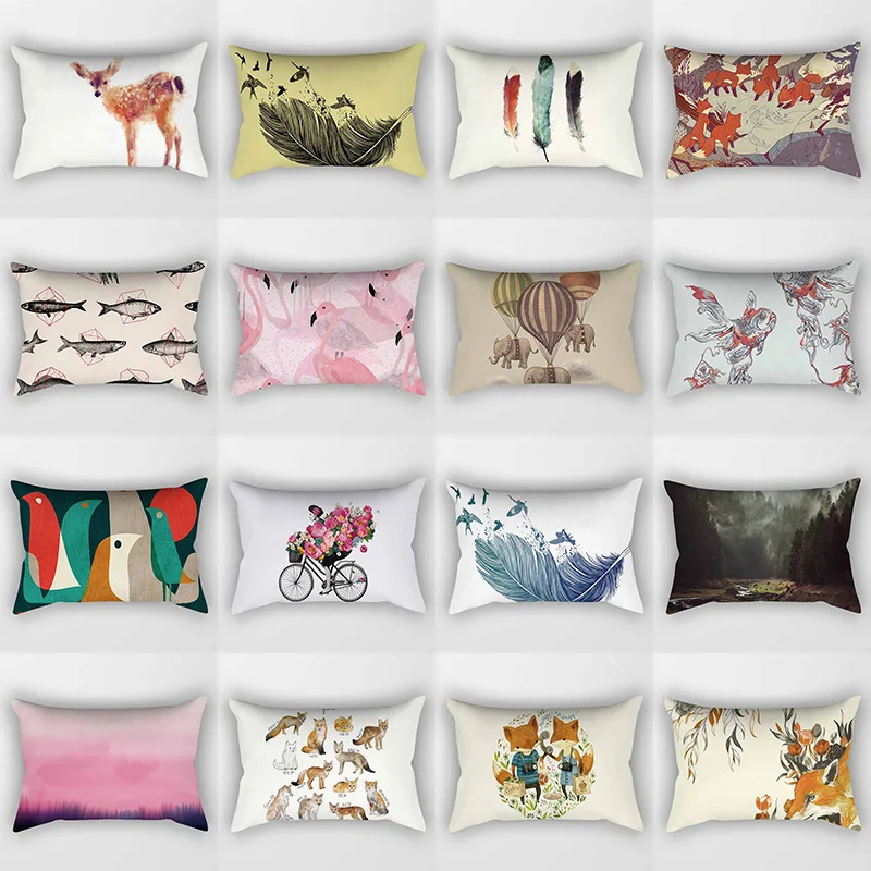 Color Feathers Flamingo Lovely Fox Fishes Birds Smal Deer Patten Short Plush Rectangle Small Pillow Cases Size 50cm By 30cm