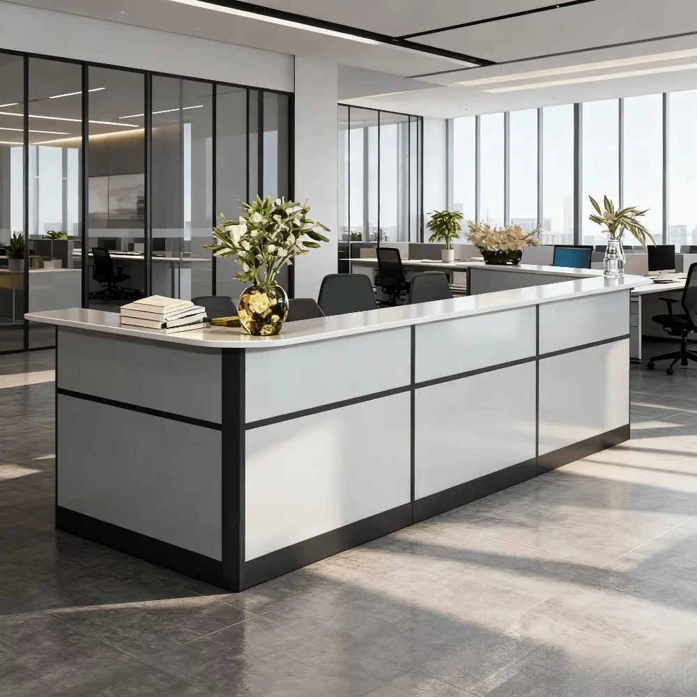 Durable Solid Wood Rectangle Office Reception - Modern Office Front Desk Reception