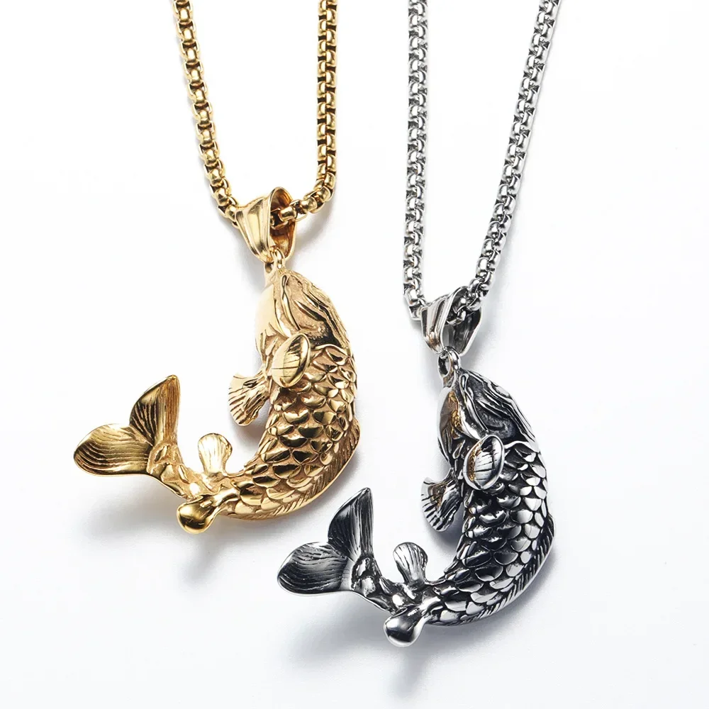 

China-Chic Guofeng Peronalized Creative Koi tainle teel Pendant Men' Necklace Chains