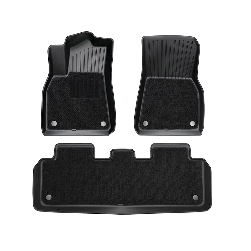 For Tesla Model Y Double Layer 3D 6PCS Floor Mats TPE Menis Carpet Velvet Waterproof Washable Two Layers Car Floor Pads