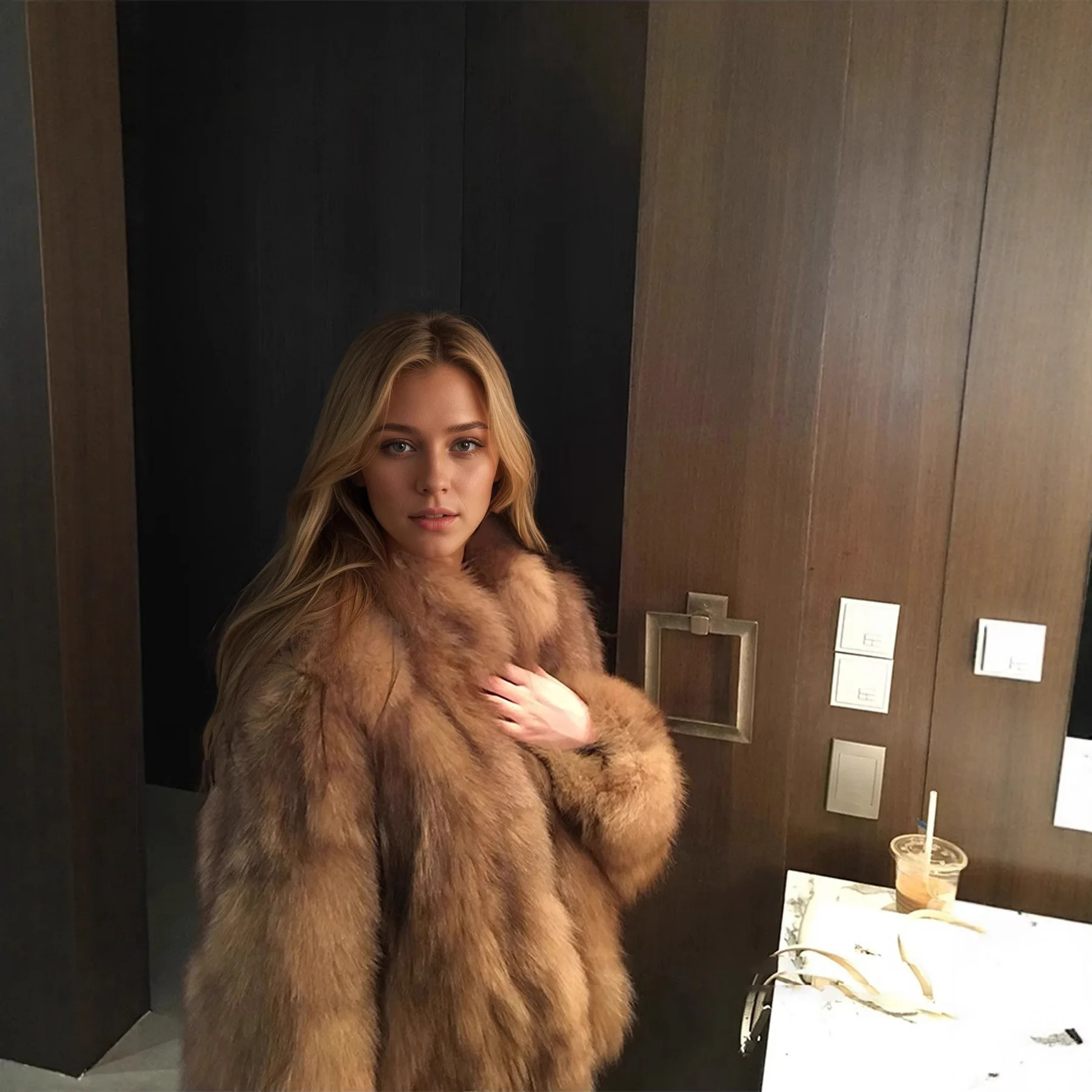 Women Stand Collar Faux Fur Coat Open Front Long Sleeve Fluffy Furry Jacket Winter Thick Warm Elegant Streetwear Outfit Ladies