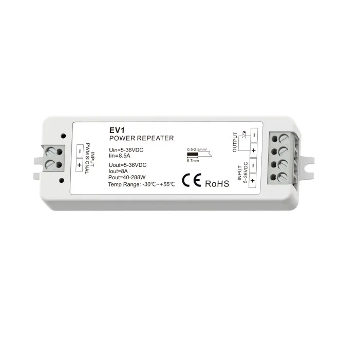 EV1 Single Color Constant Voltage LED Strip 12V 24V 5V 36V  Amplifier Power Repeater