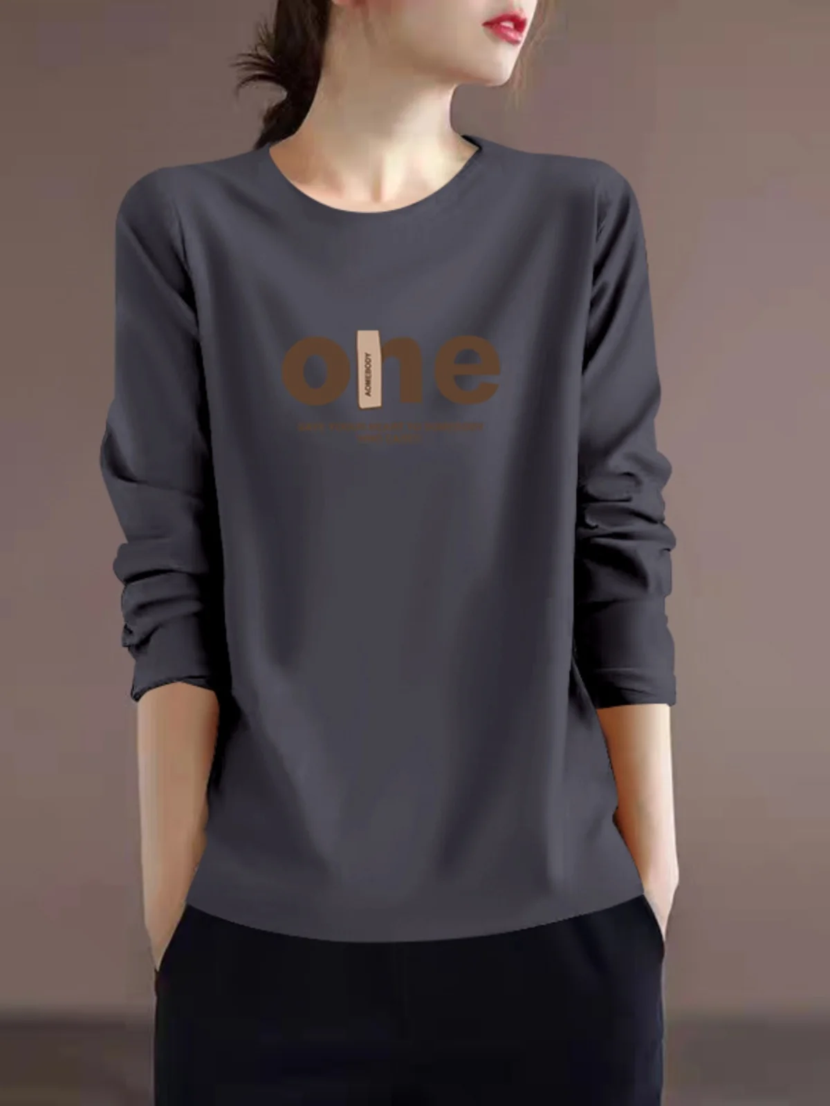 Faionable القطن الخالص اليابانية Sle مطبوعة التخسيس العصرية الأعلى للنساء الخريف فضفاضة تناسب طويلة Sve جولة Ne تي شيرت