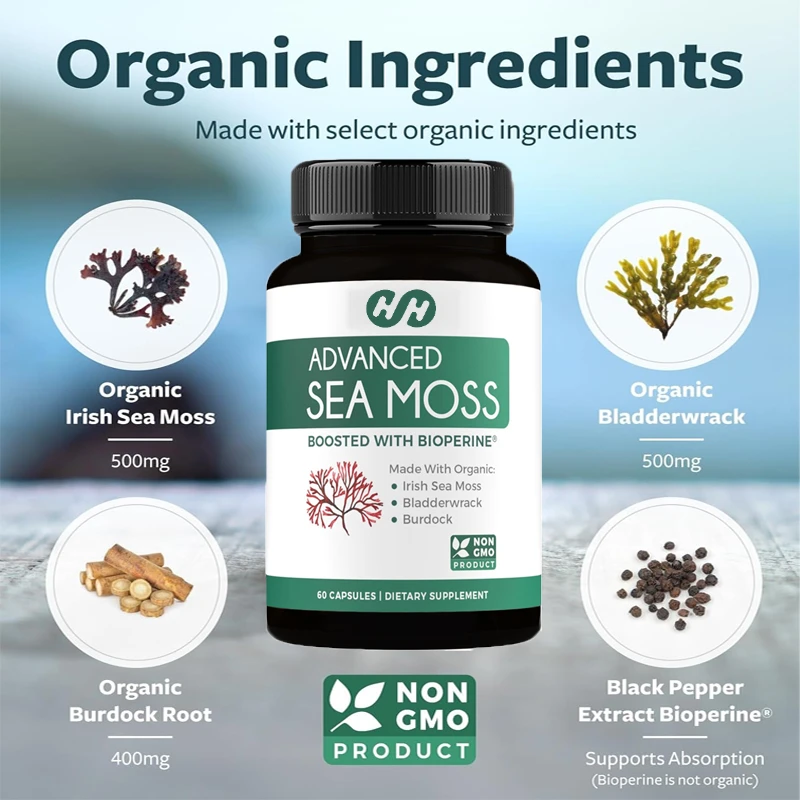 

Органические ирландские морские водоросли, листья мочевыводящей травы и лопух, с экстрактом черного перца, повышенная усвояемость - вегетарианские, 60 капсул