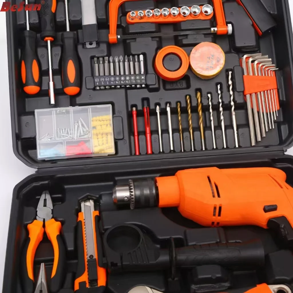 Kit combiné d'énergie électrique multifonctionnelle, ensemble d'outils de réparation et de perceuse sans fil avec meuleuse et clés, 122 pièces