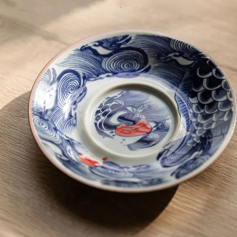 セラミックティーポット,中国の青と白,fish gaiwan,美容注入器,家庭用ティーボウル,手作りのウェア,130ml