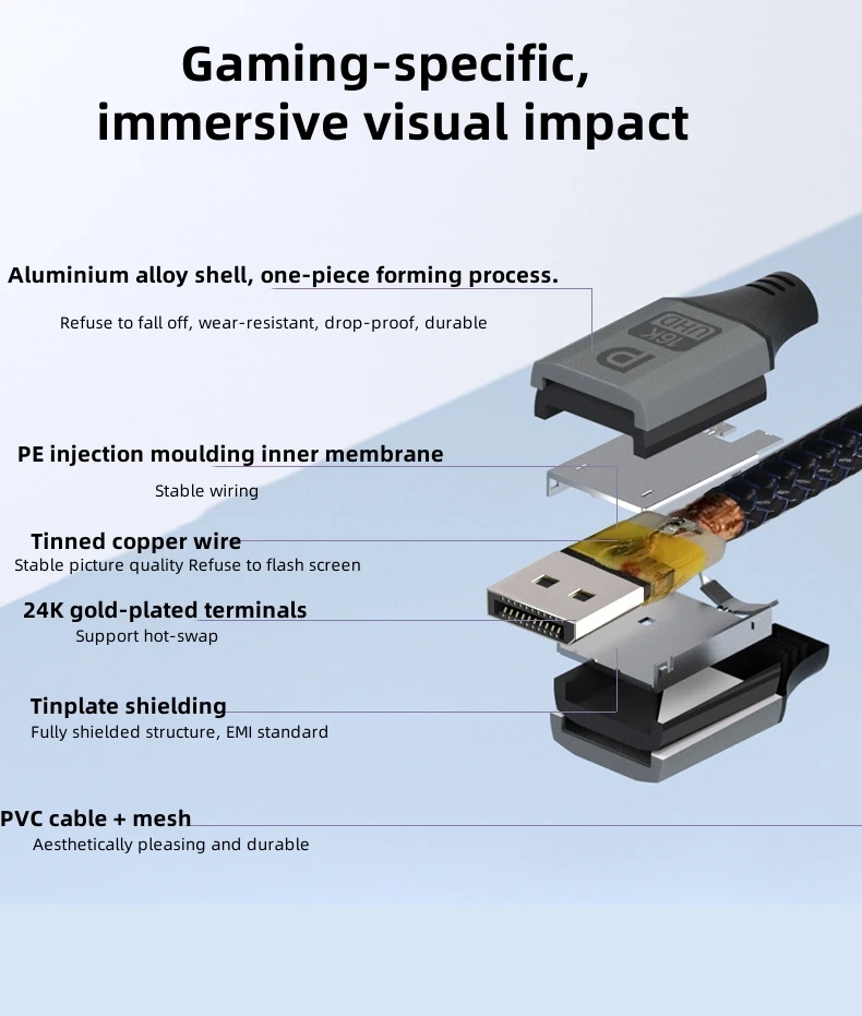 Displayport Cable 16K 8K Video Audio Cable for Xiaomi TV Box PC Laptop Monitor Video Game DP Cable DisplayPort Gaming Cable