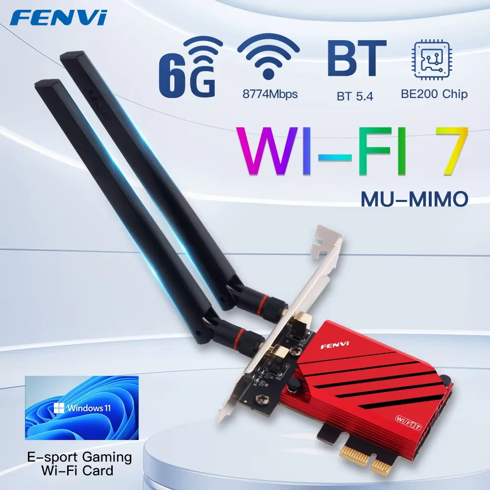 

fenvi WiFi 7 FV-BE8800 для беспроводного адаптера Intel BE200 Pcie Bluetooth 5,4 трехдиапазонная сетевая карта Wi-Fi 7 2,4G/5G/6 ГГц 802.11be ПК