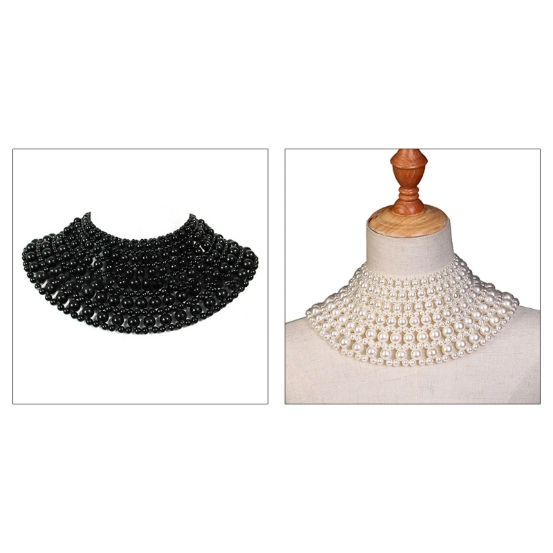 

Temperamental Elegant Jewelry Bib Choker Necklace Vintage Luxurious Fanshaped Pearl Beaded Body Chain Shawl Collar Dropship