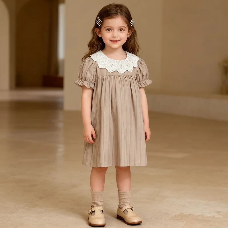 

Girls' Dress Summer New Korean Style Children's Lace Collar Embroidered Little Girl Short Sleeve Princess Dress Outing Dress