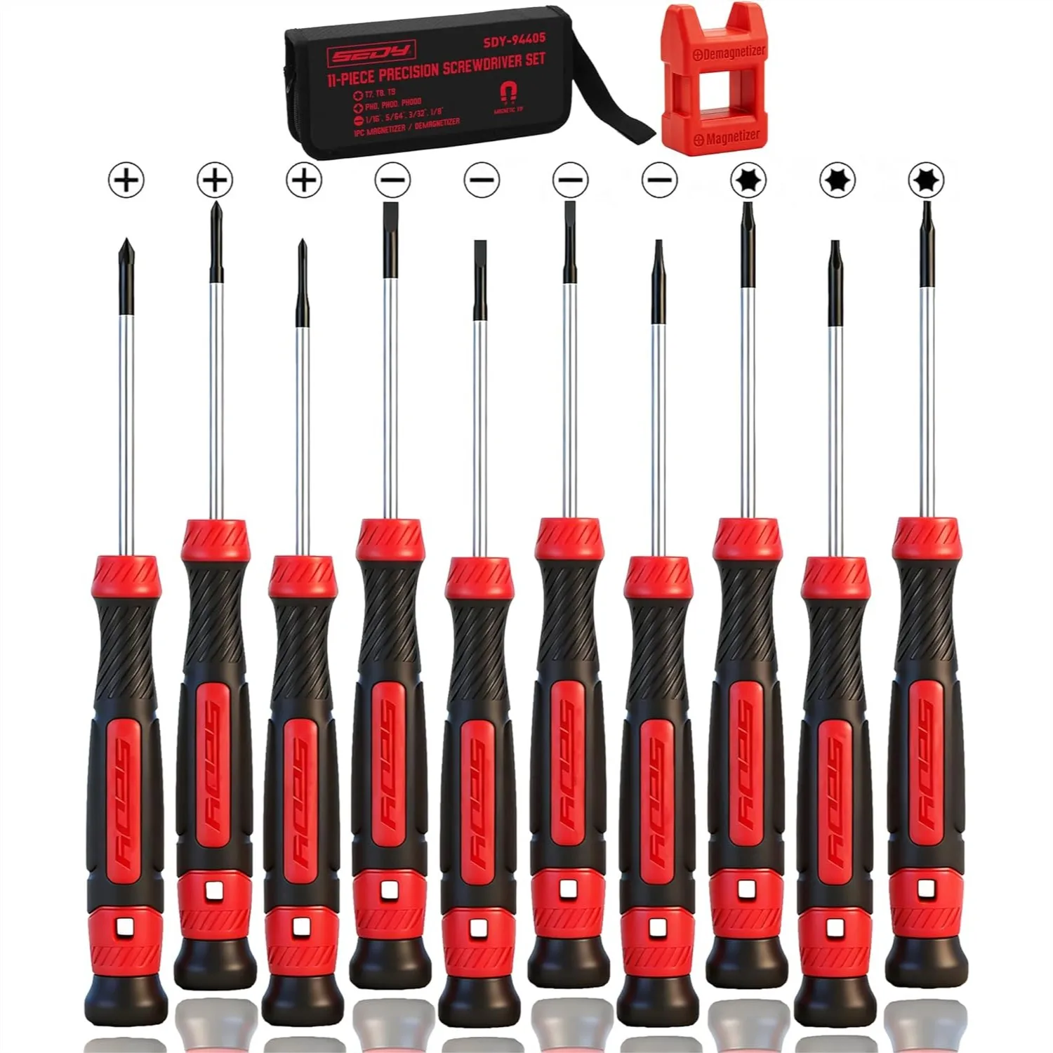 

11-Piece Precision Screwdriver Set Magnetic Mini Screwdrivers for Eyeglasses Watches Computers Laptops Phones with Phillips Slotted Torx Non-Slip Handle Portable Storage Bag