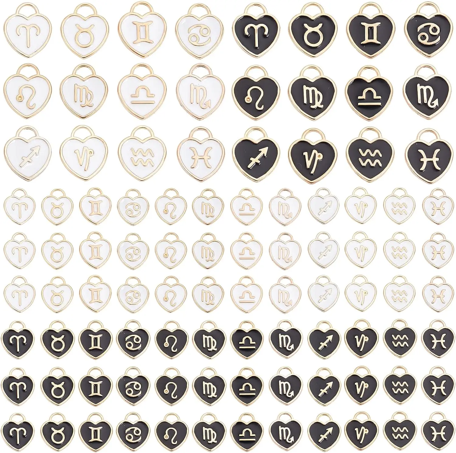 

12 Constellation Heart Charms 96pcs Zodiac Sign Enamel Pendants Double Sided Birthday Sign Lucky Charm Astrology Horoscope