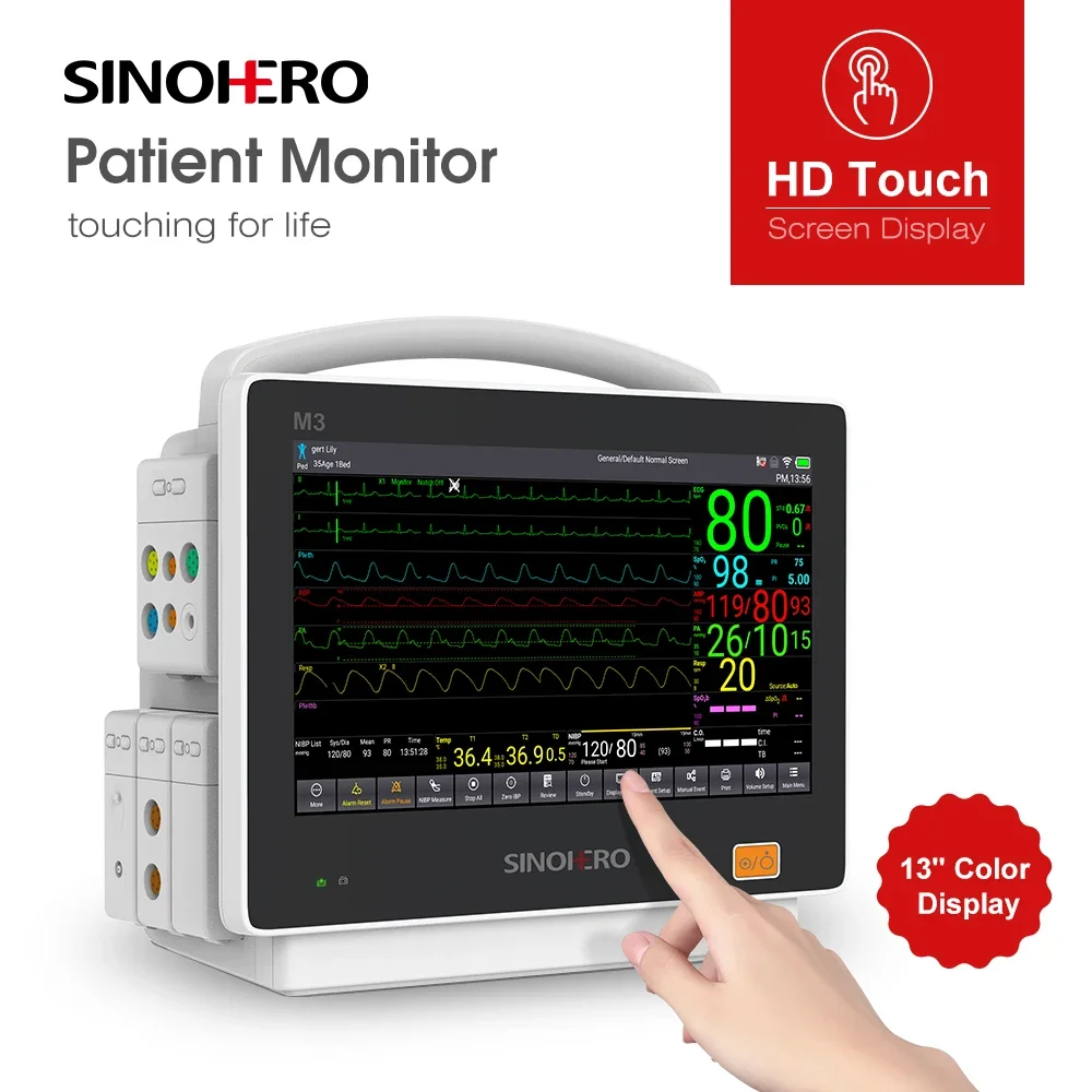 M3 13.3'' HD Touch Modular Patient Monitor Multi Parameters ECG NIBP SPO2 TEMP RESP PR IBP ETCO2 Protable Vital Signs Monitor