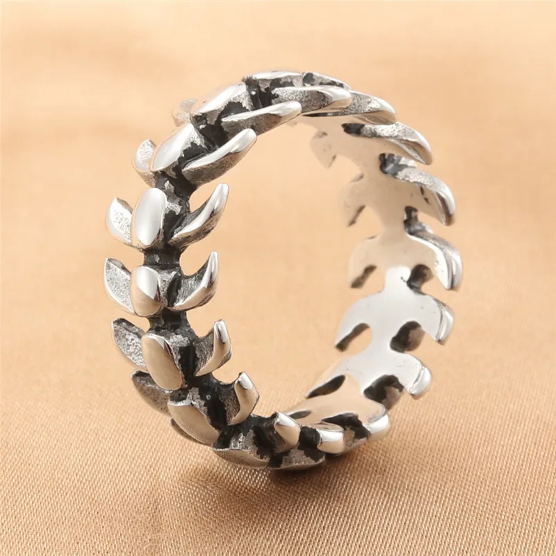 Cool Punk Stainless Steel Fishbone Ring For Man Vintage Style Classic Wedding Band Casual Sport Boyfriend Gift