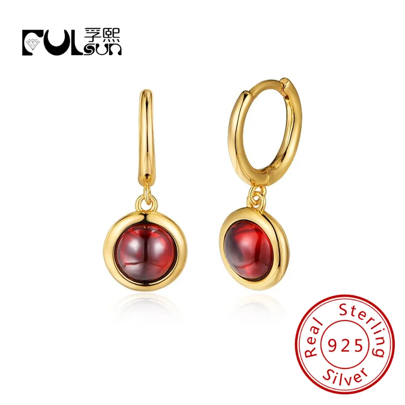 

Ювелирные изделия из стерлингового серебра 925 пробы, позолоченные 14 карат, индивидуальные серьги-кольца с драгоценными камнями и красным гранатом для женщин