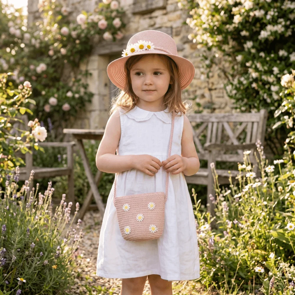 Eco-Friendly Flower Pattern Crossbody Bag Natural Material Weave Design Straw Beach Bag Solid Color Durable